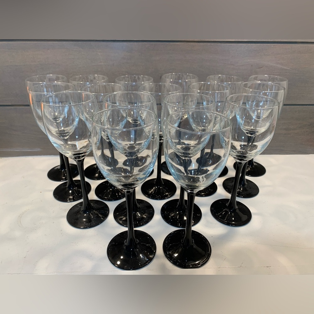 Arcoroc Black Stem Wine Glasses LUMINARC Made in France Set of 17 VTG
